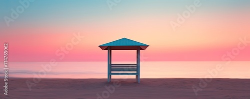 Cinematic Look & Minimalism, A serene beach scene at sunset, with a minimalist aesthetic, emphasizing the cinematic look with a focus on negative space and a subtle color palette inspired