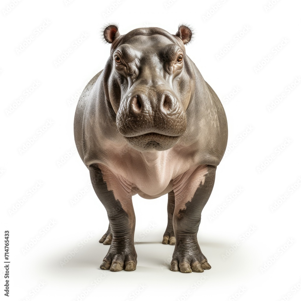 Fototapeta premium A hippopotamus standing isolated on a white background.