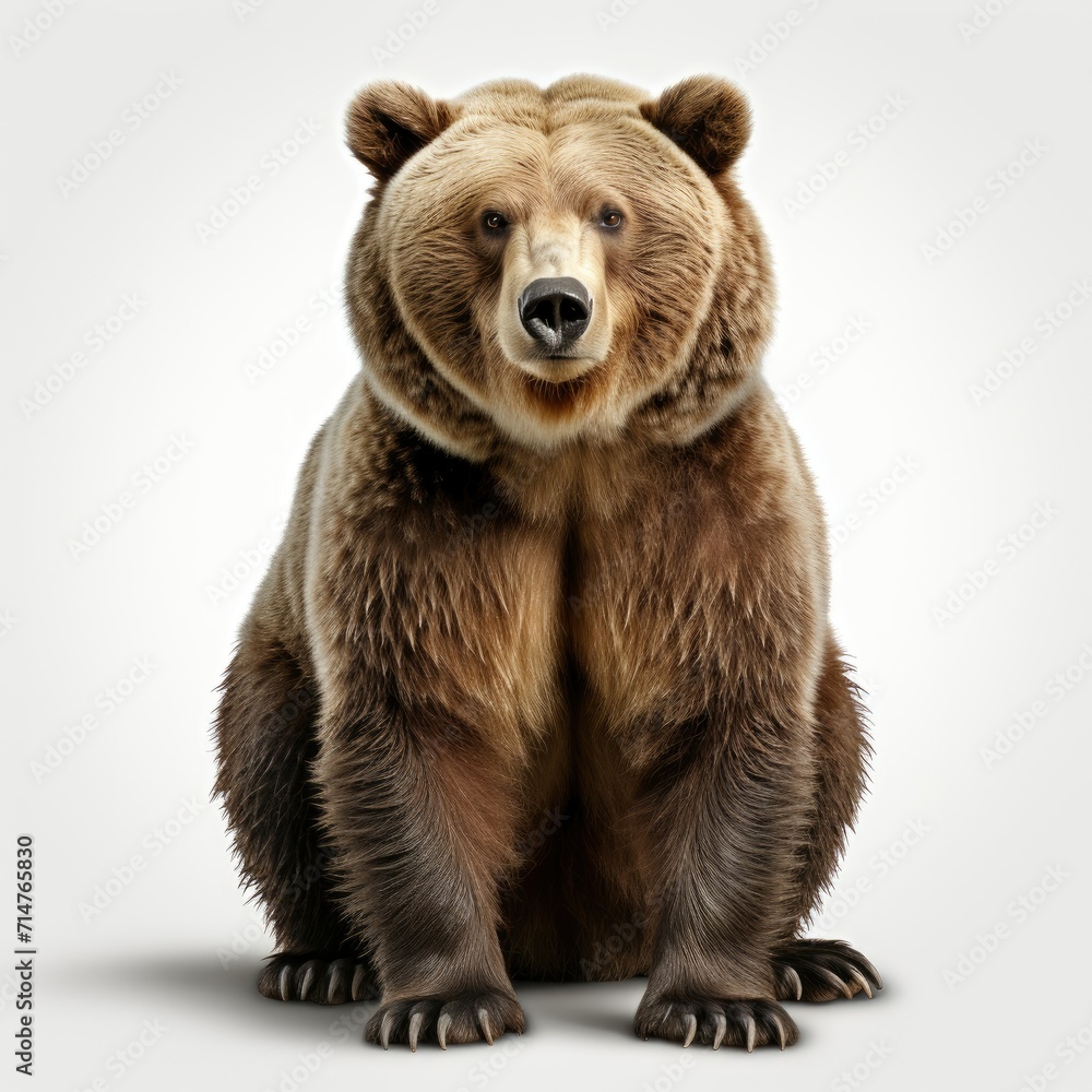 Fototapeta premium Brown bear standing isolated on a white background.
