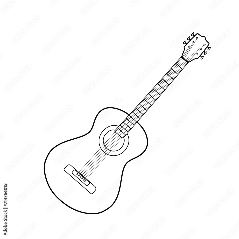 Acoustic guitar doodles line drawing