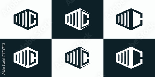 Illustration vector logo design, collection of initials letter C in the shape of a container box.