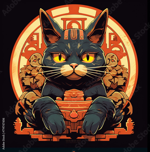 Powerful, strong, modern cat logo drawing for design on a dark background.