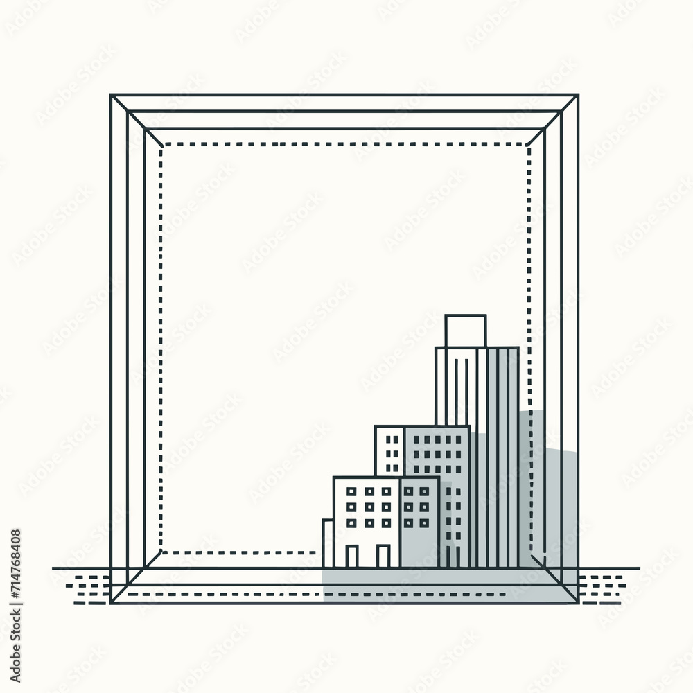 Minimalistic frame with building, flat colors
