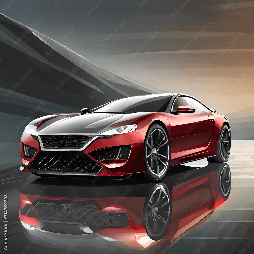 Fototapeta premium Luxury Performance Vehicle at Dusk. red car