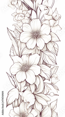 There is a black and white drawing of a bunch of flowers Generative Ai