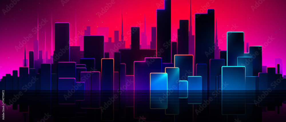 Vibrant Neon Cityscape Silhouette