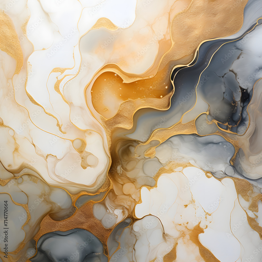 Marble watercolor vector background. Navy blue abstract watercolour painting in alcohol ink technique with golden foil textured splashes.