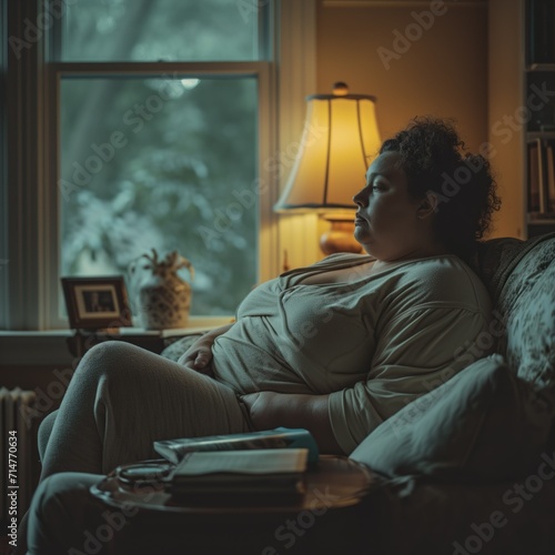 Reflections of a Quiet Evening: Obese female alone at home
