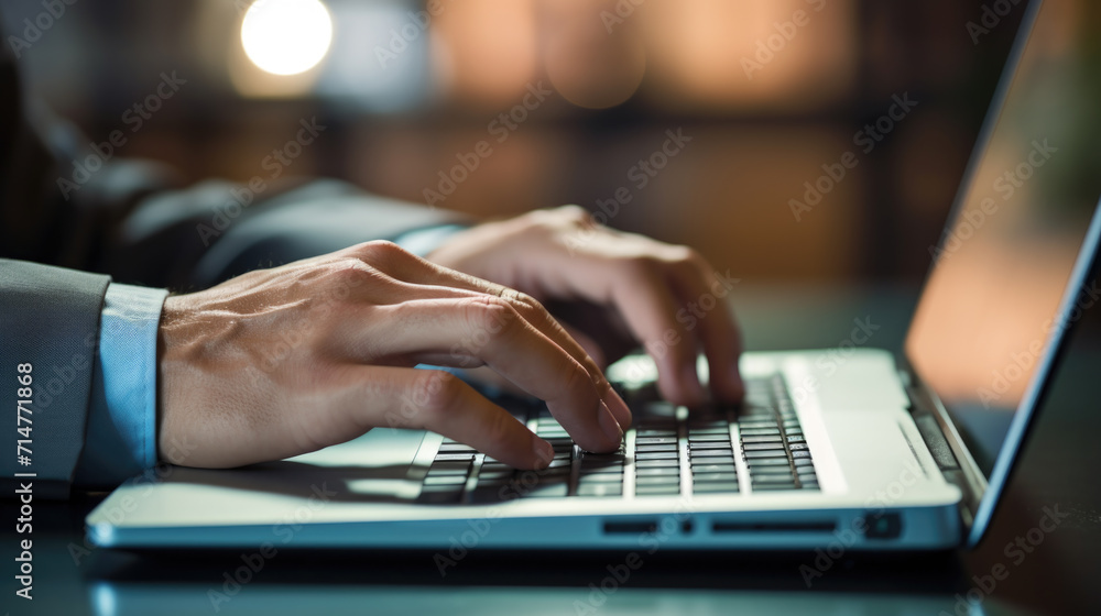 Close-Up of Hands Typing on Laptop Keyboard, Generative AI