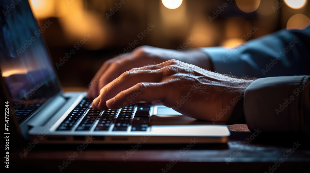 Close-Up of Hands Typing on Laptop Keyboard, Generative AI