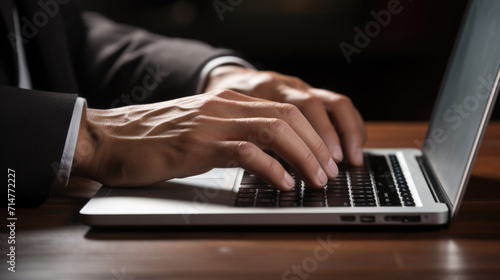 Obraz na płótnie Close-Up of Hands Typing on Laptop Keyboard, Generative AI w salonie