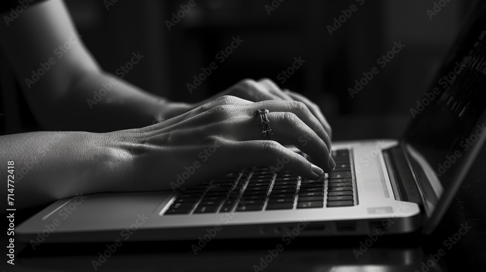 Close-Up of Hands Typing on Laptop Keyboard, Generative AI