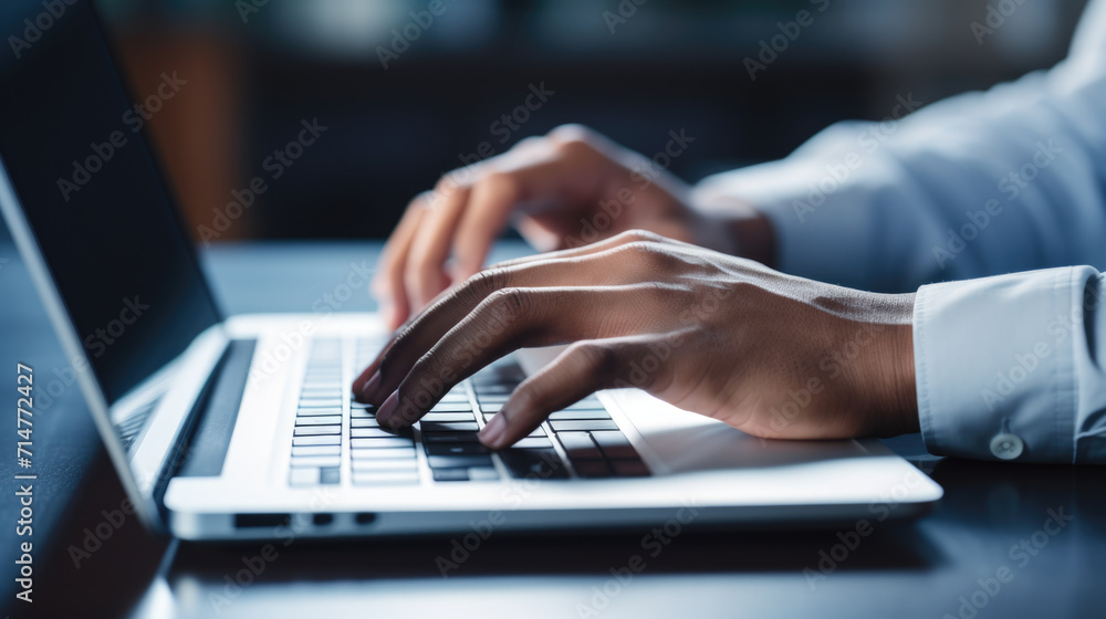 Close-Up of Hands Typing on Laptop Keyboard, Generative AI