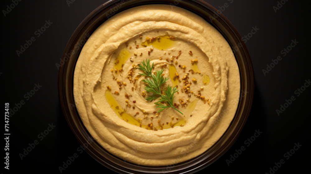 A platter of creamy and tangy hummus, a popular dip made from chickpeas and tahini, often served during Ramadan A platter of creamy and tangy hummus, a popular dip made from chickpeas and tahini, often served during Ramadan