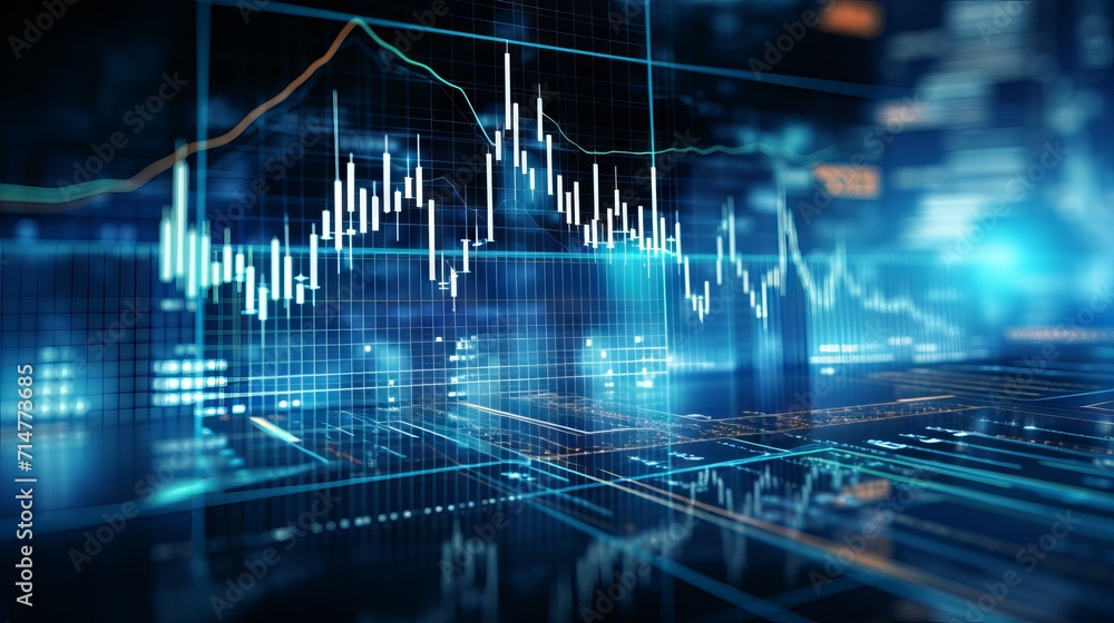 Business analyst examining financial data and stock market trends on blue graphs and charts Business analyst examining financial data and stock market trends on blue graphs and charts