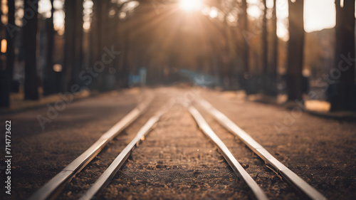 Morning Railway Scene with Railroad Tracks photo
