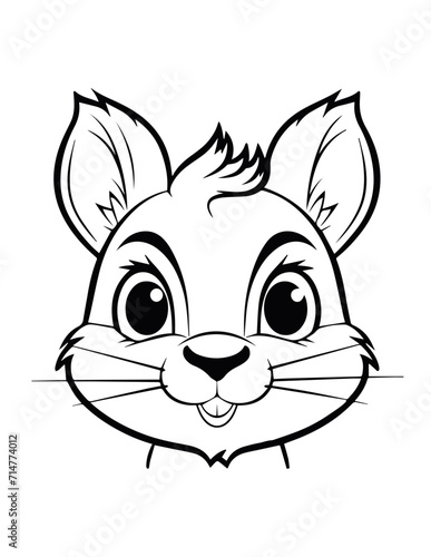 Cute chipmunk portrait, vector lineal illustration. Coloring page for kids