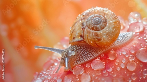 Peach-Colored Snail (Theba pisana) in Peach Fuzz color trend of the Year 2024 - AI Generated Abstract Art photo