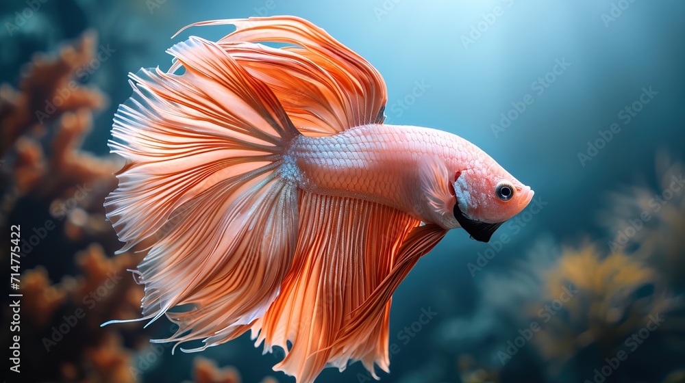 Fototapeta premium Peach Betta Fish in underwater - AI Generated