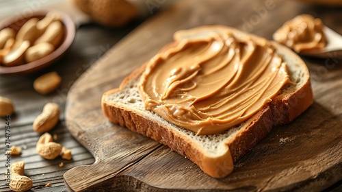 peanut butter on to a piece of bread - AI Generated  photo