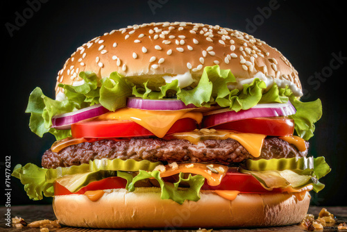 Classic burger close up tasty 3D  cutout minimal isolated on white background. Ultra realistic burger  icon  detailed. Grocery product advertising.