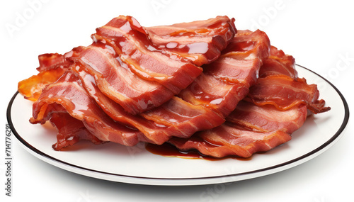 Italian ham bacon slices platter cutout minimal isolated on white background. Realistic Cures meat platter illustration. Italian slices of coppa, ham slices, icon, detailed.