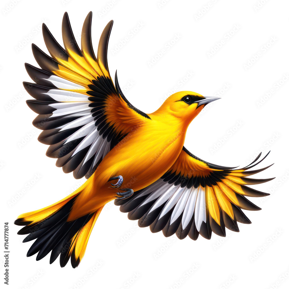 Obraz premium Golden Oriole flight isolated on transparent background