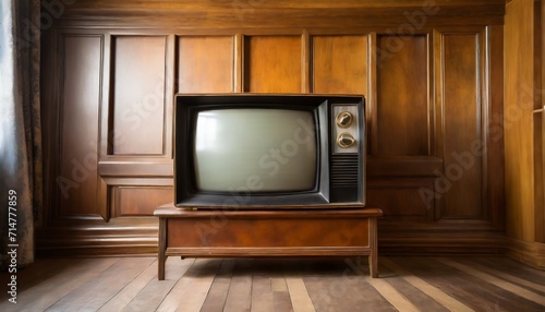 vintage tv on wooden antique closet old design in a home old black vintage tv