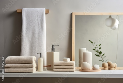 Rows of neatly arranged white towels in a hotel  creating a clean and inviting atmosphere.