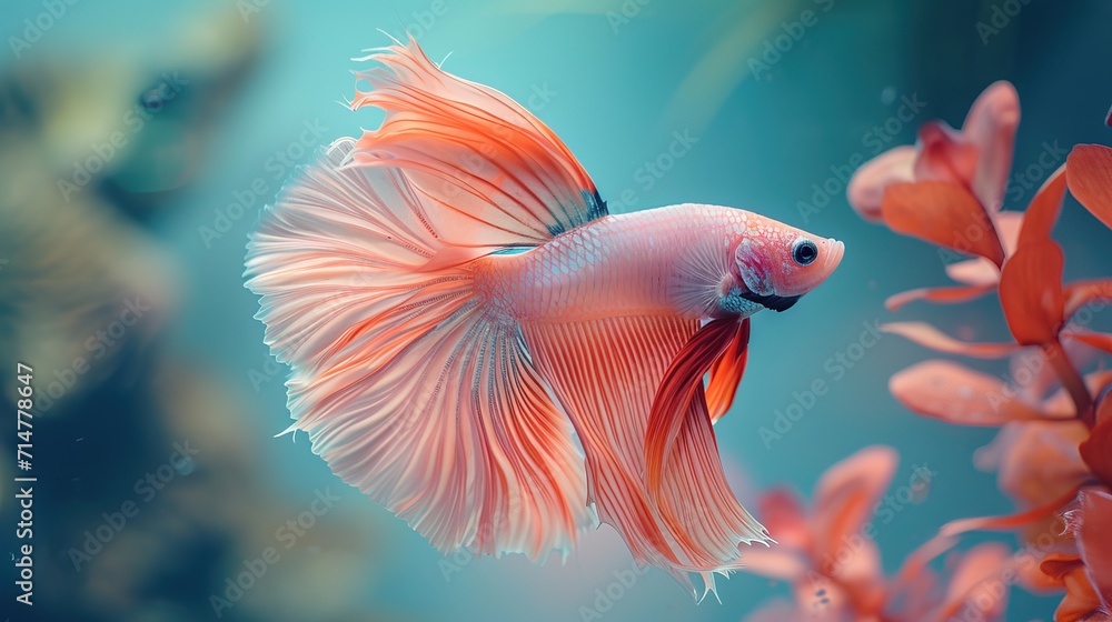Peach Fuzz color Siamese fighting fish (Rosetail) ,on ฺnature background - AI Generated Peach Fuzz color Siamese fighting fish (Rosetail) ,on ฺnature background - AI Generated