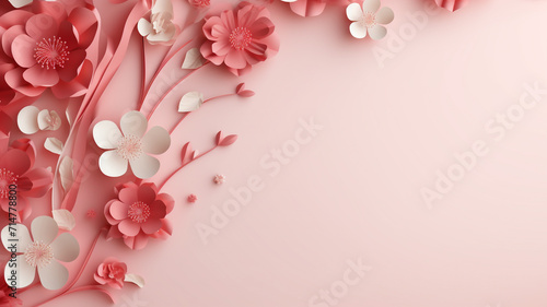 womens day background with pink flower with wide copy space for text © Yuwarin