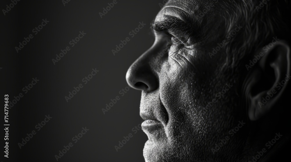 Old Man looking into the distance acceptance of change mysterious dark background