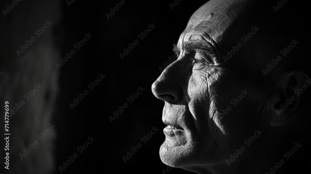 dramatic side profile old Man looking into the distance acceptance of change