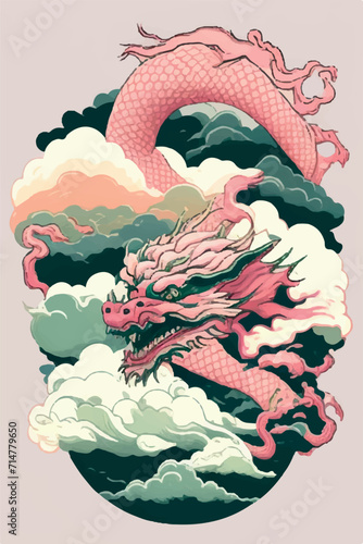 Whimsical Dragons: Dive into a Magical Realm with this Dragon-Inspired Sticker Set, Blending Delicate Pinks, Watercolor Art, and Oriental Elegance.