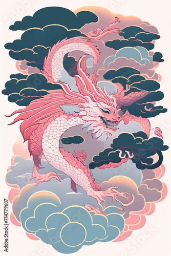 Whimsical Dragons: Dive into a Magical Realm with this Dragon-Inspired Sticker Set, Blending Delicate Pinks, Watercolor Art, and Oriental Elegance.