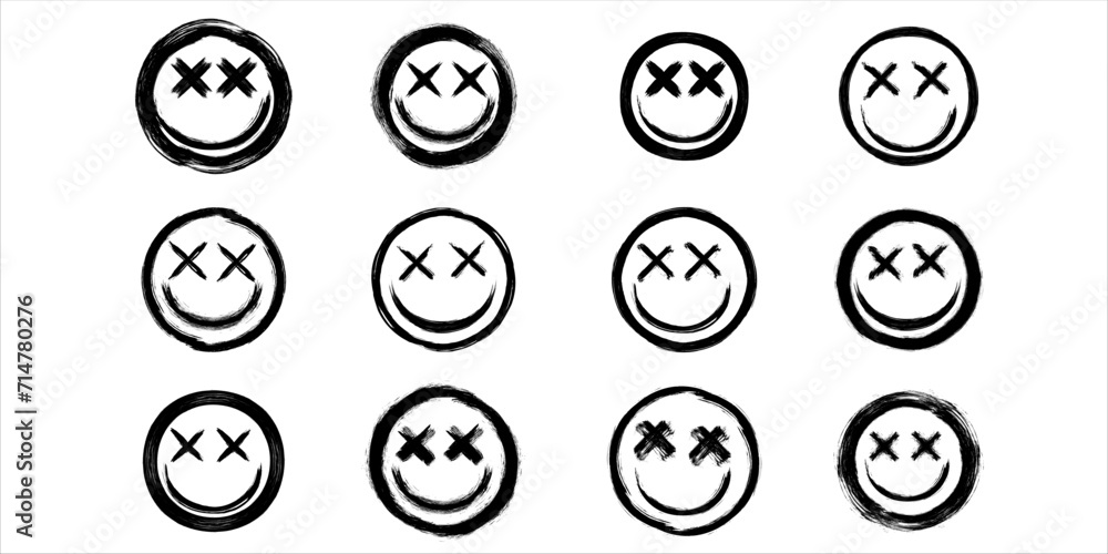 Black grunge brush face character stroke ink template collection Black grunge brush face character stroke ink template collection