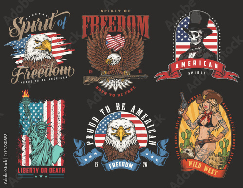 American culture set stickers colorful