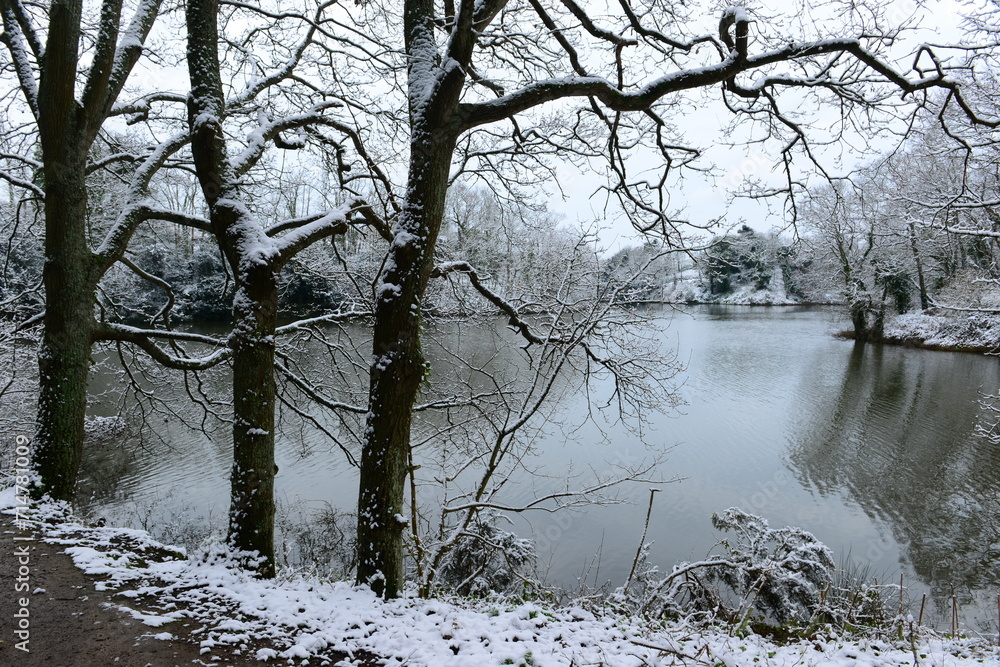 Jersey, U.K. A beautiful snowy landscape at Queens valley reservoir. Jersey, U.K. A beautiful snowy landscape at Queens valley reservoir.