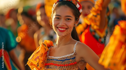 Traditional Filipino Dancer in Playful Motion