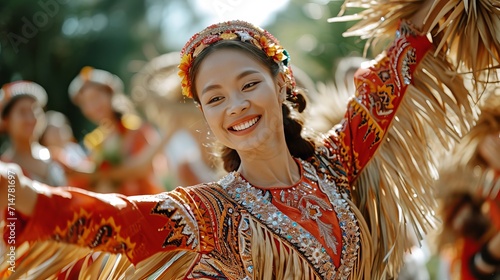 Traditional Filipino Dancer in Playful Motion