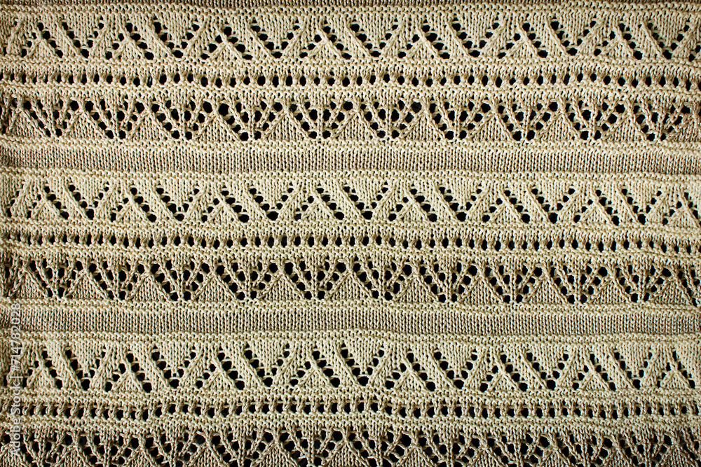 white background knitted openwork material with close-up pattern - obrazy, fototapety, plakaty 