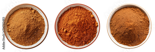 Set of garam masala powder on a white bowl top view isolated on a transparent background photo