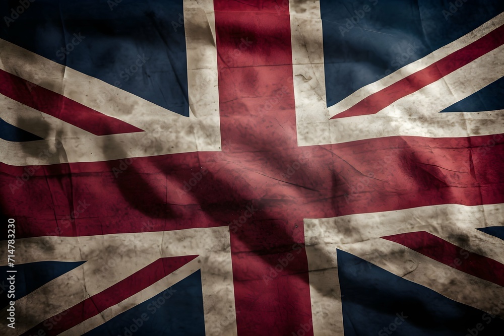 Fototapeta premium Plain cloth Union Jack national flag of the United Kingdom of Great Britain and Northern Ireland is soiled and crumpled