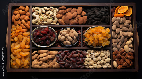 A tray of assorted nuts and dried fruits, a nutritious option for suhoor during Ramadan
