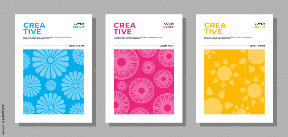 Set of vector A4 size business covers with playful pattern for flyers, posters, brochures, magazine, annual report, poster, and others. 