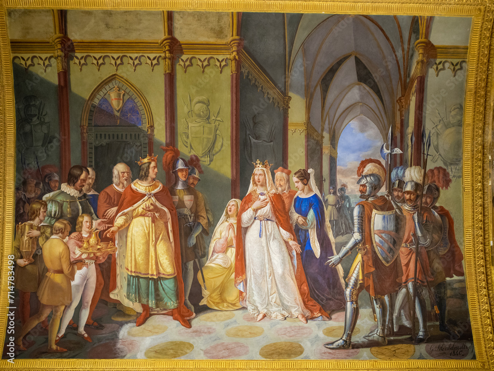 Naples Royal Palace Flemish Hall ceiling painting Genorosity of Tancredi; Tancredi releases Constance to the Emperor Henry IV by Gennaro Madarelli Naples Royal Palace Flemish Hall ceiling painting Genorosity of Tancredi; Tancredi releases Constance to the Emperor Henry IV by Gennaro Madarelli