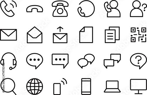 お問い合わせの黒線画・白塗りのアイコンセット
