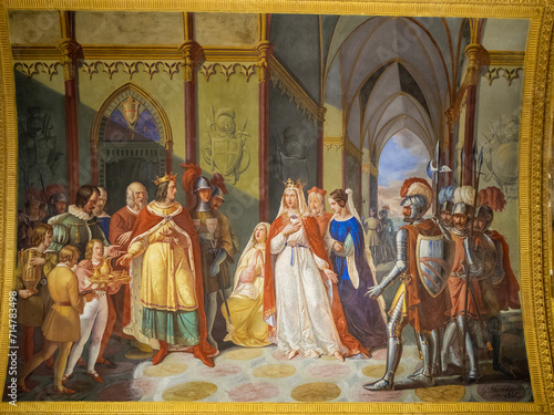 Naples Royal Palace Flemish Hall ceiling painting Genorosity of Tancredi; Tancredi releases Constance to the Emperor Henry IV by Gennaro Madarelli