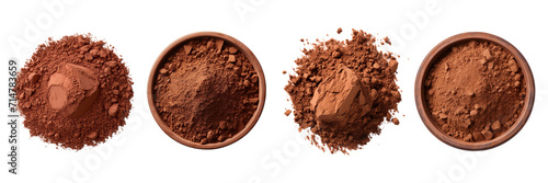 Set of cocoa chocolate powder top view isolated on a transparent background