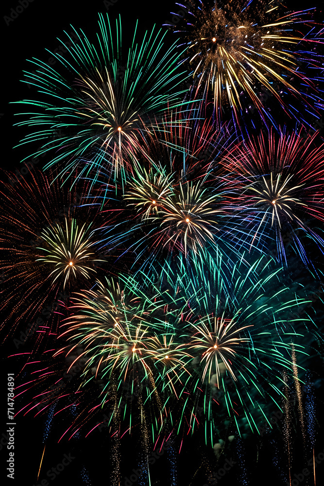 Capture the magic of fireworks in time with this spectacular photograph, showcasing intricate details and the explosive energy they possess. Each burst of color.